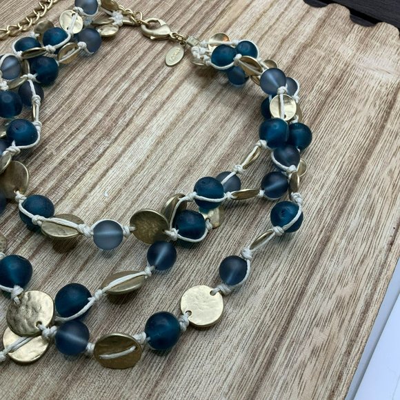 Chico's Blue & Gold Tone Beaded Multi Strand Necklace - Picture 5 of 6